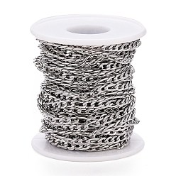 Stainless Steel Color 304 Stainless Steel Figaro Chain, with Spool, Unwelded, Stainless Steel Color, Link: 7.5x3.5x0.7mm and 5.5x3.5x0.7mm, about 32.8 Feet(10m)/roll