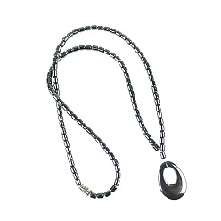 Teardrop Vintage Synthetic Non-magnetic Hematite Pendant Column Beaded Necklaces, Teardrop, 17.72 inch(45cm)