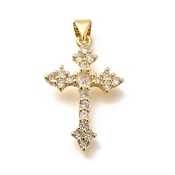 Настоящее золото 18K Стойка металлическая латунная микропрофилированная кубическая циркония подвески, долговечный, без свинца и без кадмия, крест прелести, реальный 18 k позолоченный, 26.5x17.5x4 мм, отверстие : 5x3 мм