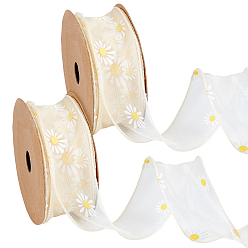 Бежевый Полиэстеровые ленты с цветочным узором, для поделок своими руками, бантики для волос и украшение подарка, бежевые, 2 дюйм (52 мм), около 10.00 ярдов (9.14 м) / рулон