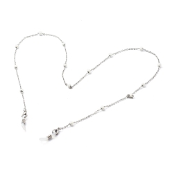 White 304 Stainless Steel Cable Chain Necklaces, with Enamel Beads, EyeGlass Chains, Stainless Steel Color, White, 27.95 inch(71cm)