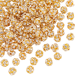 Золотой 100 шт латунные бусины со стразами, круглые, золотые, 6x6.5 мм, отверстие : 1.2 мм