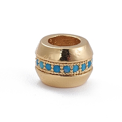 Золотой Латунные микро проложить кубического циркония бусы, баррель, Плут синий, золотые, 7.5x5.5 мм, отверстие : 4 мм