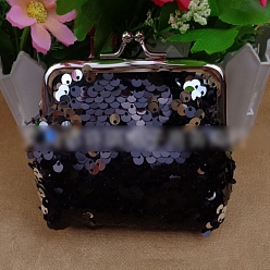 Черный Кукольная сумочка трапециевидной формы из нетканого материала, с железным каркасом для кошелька платинового цвета и пайетками, принадлежности для американских кукол, чёрные, 70x90 мм