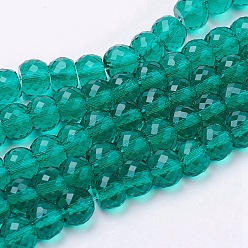 Teal Transparent Glass Beads Strands, Faceted, Drum, Teal, 8x6mm, Hole: 1mm, about 40pcs/strand, 9.4 inch