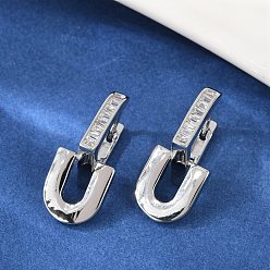 Платина U-образные серьги-кольца из латуни с прозрачным кубическим цирконием, платина, 21x12x9.5 мм