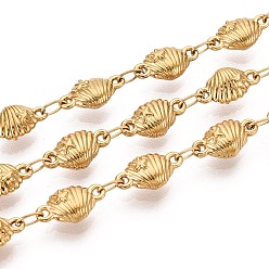 Настоящее золото 18K 5м 304 звенья цепи из нержавеющей стали в форме ракушки, пайки, с катушкой, ионное покрытие (ip), реальный 18 k позолоченный, 10x5.5x3 мм