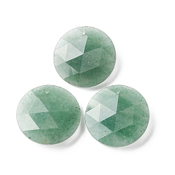 Зеленый Авантюрин Естественный зеленый авантюрин подвески, Грановитая Плоский круглые прелести, 25x6.5~7 мм, отверстие : 1 мм