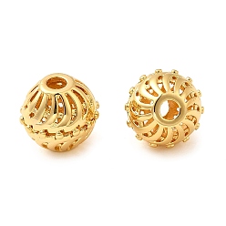 Настоящее золото 18K Латунные бусины, полый круглый, без никеля , реальный 18 k позолоченный, 9.5x9x8.5 мм, отверстие : 2 мм