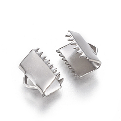 Нержавеющая Сталь Цвет Устойчив к потускнению 304 концы ленты из нержавеющей стали с обжимом, прямоугольные, цвет нержавеющей стали, 9x10.5 мм, отверстие : 1.4 мм