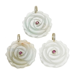 Flower Amazonite Natural Flower Amazonite Pendants, Flower Charms, with Brass Pave Cubic Zirconia Findings, Golden, 34.5~35x34~35x9mm, Hole: 6.5x9mm