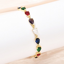 Настоящее золото 18K Латунь микро проложить кубического циркония браслеты ссылку, браслеты-цепочки в форме слезы для женщин, стойки покрытие, долговечный, без свинца и без кадмия, реальный 18 k позолоченный, 8-1/8 дюйм (20.5 см)