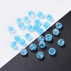 Deep Sky Blue Handmade Luminous Lampwork Beads, Round, Deep Sky Blue, 8mm, Hole: 1mm