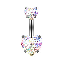Прозрачный Кольца для пупка с сердечками из кубического циркония, 316l хирургические пирсинг пупка из нержавеющей стали, изогнутая штанга украшения для тела для женщин, цвет нержавеющей стали, прозрачные, 11 мм, штифты : 1.6 мм