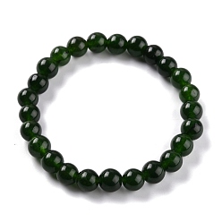Dark Green Dyed Natural Jade Beads Stretch Bracelets, Round, Dark Green, Inner Diameter: 2-1/4 inch(5.7cm), Bead: 8~8.5mm