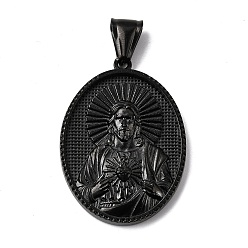 Черный 304 подвески из нержавеющей стали, ионное покрытие (ip), религиозный овал, чёрные, 36x26.5x4.5~7 мм, отверстие : 4x9 мм