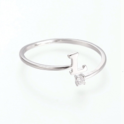 Letter L Кольца-манжеты из стерлингового серебра с родиевым покрытием, устойчивые к потускнению, открытые кольца, с кубического циркония, платина, прозрачные, letter.l, буква l: около 925 мм, Размер 5x4x0.8, 7 мм