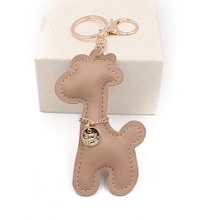 Tan PU Leather Keychain, with Metal Findings, Giraffe, Tan, Pendant: 13x8cm