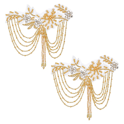 Or Accessoires de broderie informatisée à fleurs, orné de strass et de perles de verre., pour les vêtements de bricolage, sac, décoration de pantalon, or, 190x184x5mm