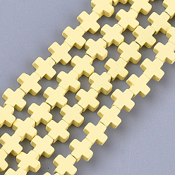 Шампанско-Желтый Окрашенного распылением немагнитных синтетических нитей гематита бусы, крестик, шампанское желтый, 6~6.5x6~6.5x2.5 мм, отверстие : 0.8 мм, около 66~75 шт / нитка, 16.5 дюйм ~ 18.7 дюйм