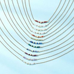 Смешанные камни 12 шт. 12 стили кулон с круглой бусиной в форме созвездия из латуни и смешанных натуральных камней 304 ожерелья из нержавеющей стали с цепочкой и тросом, золотые, 14.92 дюйм (37.9 см), 1 шт / стиль