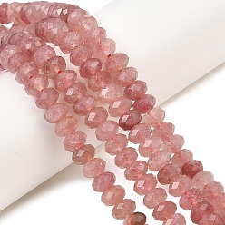 Клубничный Кварц Природного кварца клубники нитей бисера, рондель, граненые, 8~8.5x5~6 мм, отверстие : 1 мм, около 68~76 шт / нитка, 14.96~15.35'' (38~39 см)