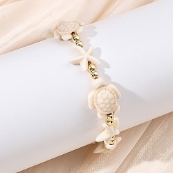 Белый Навахо Регулируемые браслеты из окрашенной синтетической бирюзы и немагнитных синтетических гематитовых бусин, плетеные из бусин, для женщин и мужчин., морская черепаха и морская звезда, навахо белый, внутренний диаметр: 1.97~2.95 дюйм (5~7.5 см)