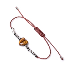Tiger Eye Natural Tiger Eye Heart Braided Bead Bracelet, 6-3/4~9-7/8 inch(17~25cm)