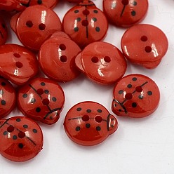 Темно-Красный Акриловые швейные пуговицы , 2-луночное, окрашенные, коровка, темно-красный, 13x12x4.5 мм, отверстие : 1 мм