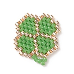 Green Handmade MIYUKI Seed Beads, Loom Pattern, Clover, Green, 19x17x2mm