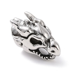 Античное Серебро 304 концы из нержавеющей стали шнур, ручная полировка, динозавр, античное серебро, 30x15.5x15 мм, ротовое отверстие: 4x6мм, внутренний диаметр: 8 мм