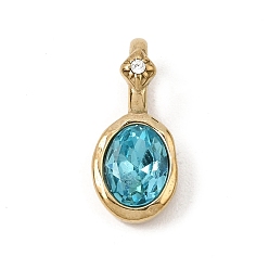 Sky Blue Birthstone Glass Pendants, Faceted Oval Charms, with 316 Stainless Steel Findings, Golden, Sky Blue, 19x8x7mm, Hole: 6x3.5mm
