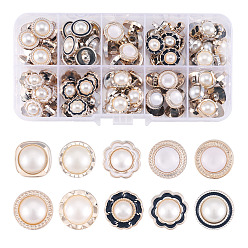 Mixed Shapes 100 pièces 10 styles 1 boutons à tige acrylique percée, avec perle d'imitation, accessoires du vêtement, formes mixtes, 11.5~13x9.5~10.5mm, Trou: 3~3.5mm, 10 pcs / style