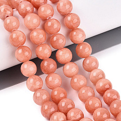 Dark Salmon Natural Dyed Yellow Jade Gemstone Bead Strands, Round, Dark Salmon, 10mm, Hole: 1mm, about 40pcs/strand, 15.7 inch