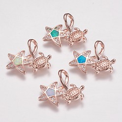(52) Непрозрачная лаванда Латунные подвески, с синтетическим опалом, черепаха со звездой, розовое золото , разноцветные, 16.5x19x6 мм, отверстие : 3x5 мм