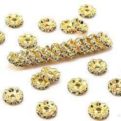 Золотой Латунь класса кристалла горный хрусталь разделительные бусины, без кадмия и без свинца, краевых волн, рондель, золотые, 10x4 мм, отверстие : 2 мм