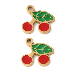 Вишня 304 из нержавеющей стали шармы эмали, ионное покрытие, фруктовые темы, золотые, вишня, 10.5x11x1 мм, отверстие : 1.4 мм