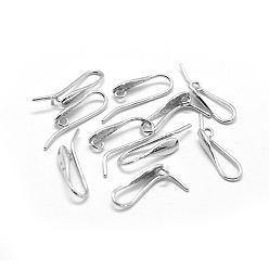 Platinum Brass Earrings Hook Findings, with Horizontal Loop, Platinum, 24x7x4mm, Hole: 1.6mm, 20 Gauge, Pin: 0.8mm