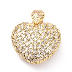 Золотой Латунные микропаве прозрачные подвески с фианитом, полый, сердце, золотые, 23x25x11.5 мм, отверстие : 6.5x3.5 мм
