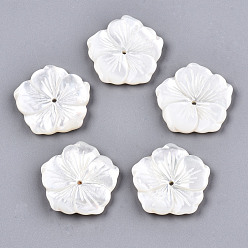 Ivoire Coquille de nacre blanche naturelle, sculpté, fleur, blanc crème, 22x22x3mm, Trou: 1.2mm
