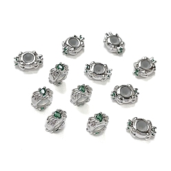 Platinum Brass Micro Pave Green Cubic Zirconia Beads, Long-Lasting Plated, Platinum, 10x7.5x4mm, Hole: 1.4mm