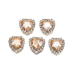 BurlyWood Sew on Rhinestone, Transparent Glass Rhinestone, with Brass Prong Settings, Faceted, Heart, BurlyWood, 16x16x7mm, Hole: 0.9mm