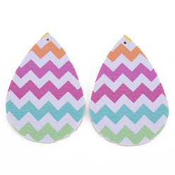 Средний Бирюзовый Подвески из искусственной кожи с большими слезами, Пасхальная тема, средне бирюзовый, 55~56.5x35~37x2 мм, отверстие : 1~2 мм