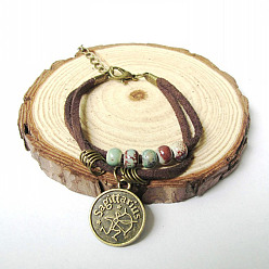 Стрелец 12 браслеты с подвесками в виде созвездий, браслеты из фарфоровых бусин ручной работы для мужчин, плоско-круглые, с плоской искусственной замши шнур, Стрелец, 5-7/8 дюйм (15 см)