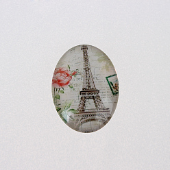 Light Grey Eiffel Tower Photo Glass Oval Cabochons, European Style, Light Grey, 25x18x6mm