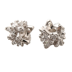 Платинированный 925 бусины из стерлингового серебра с микропаве, прозрачные бусины из кубического циркония, неправильная звезда, Реальная платина, 6.5x6.5x6 мм, отверстие : 1.8 мм