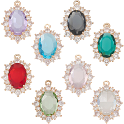 (52) Непрозрачная лаванда 8 шт. 8 стили подвески из латуни и прозрачного кубического циркония, овальные, золотые, граненые, разноцветные, 24x17.5~18x8.5~9 мм, отверстие : 1.4~1.6 мм, 1 шт / стиль