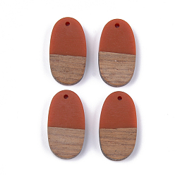 Сиена Подвески из смолы и ореха, овальные, цвет охры, 27.5x15x3.5~4.5 мм, отверстие : 1.8 мм