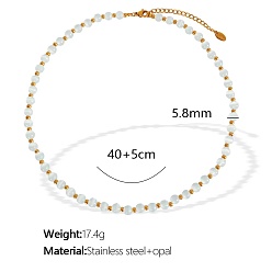 Белый Элегантные европейские 5.8мм круглые бусины кошачий глаз с цепочками на концах из нержавеющей стали для женщин, золотые, белые, 15.75 дюйм (40 см)
