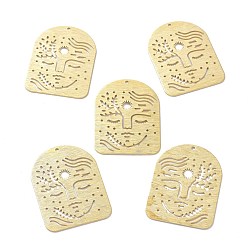 Raw(Unplated) Brass Pendants, DIY Accessories, for Bracelets, Earrings, Necklaces, Half Oval with Hollow Face, Raw(Unplated), 40x30x1mm, Hole: 1.5mm